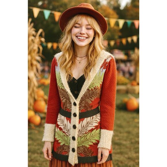Anthropologie Jackets & Blazers - Anthropologie’s Lia Molly New Orleans Fern Hooded Sweatercoat Sz M whimsy earthy
